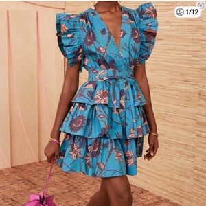 Ulla Johnson Blue Floral Ruffle Mini Dress